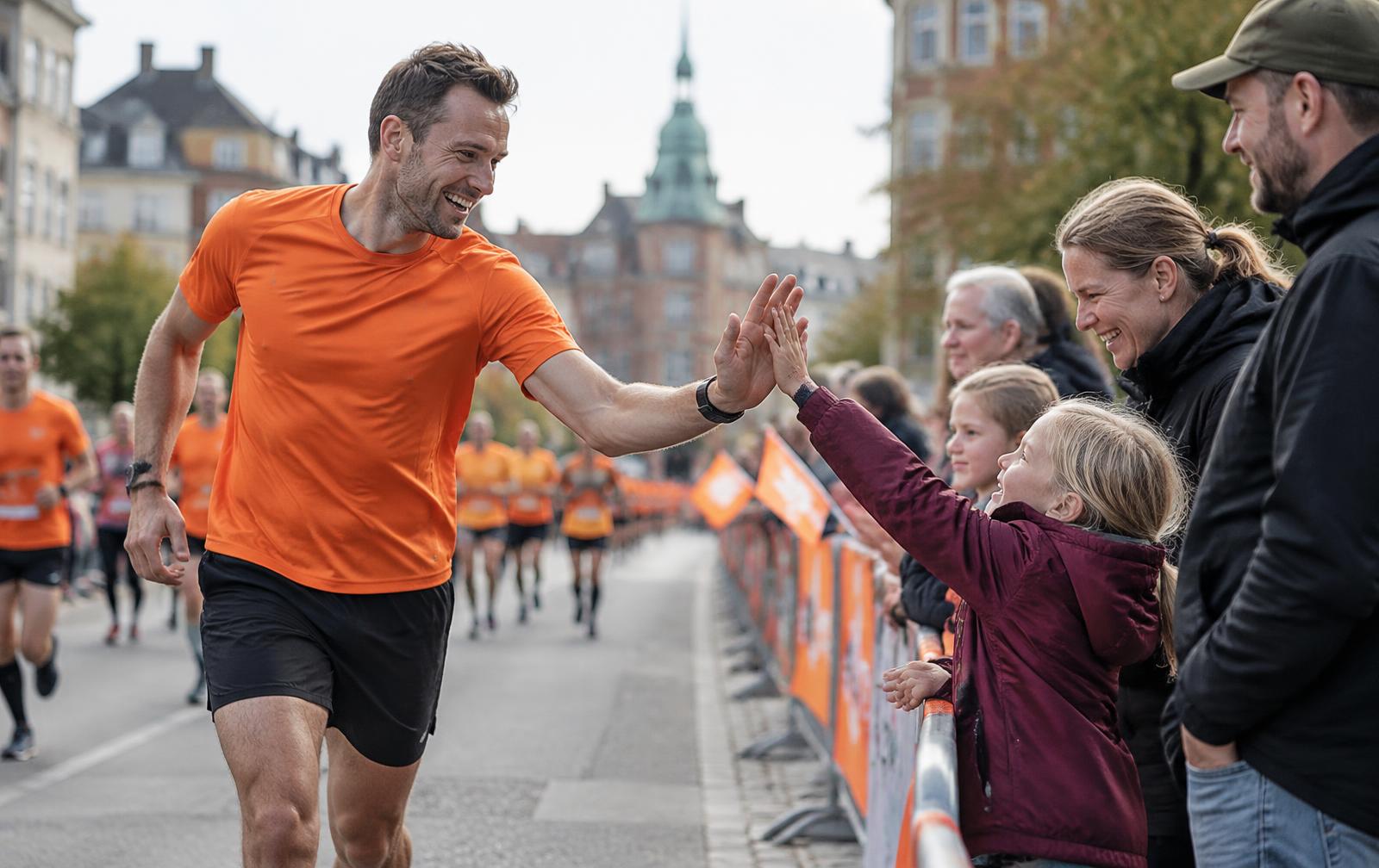 Løber møder familie ved et charityløb